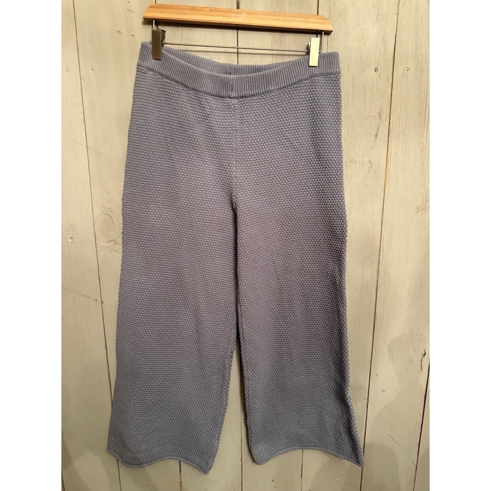 Free People Beach Hailee Knit Pants Blue Gray Waffle Knit Wide Leg Cropped Sz-M